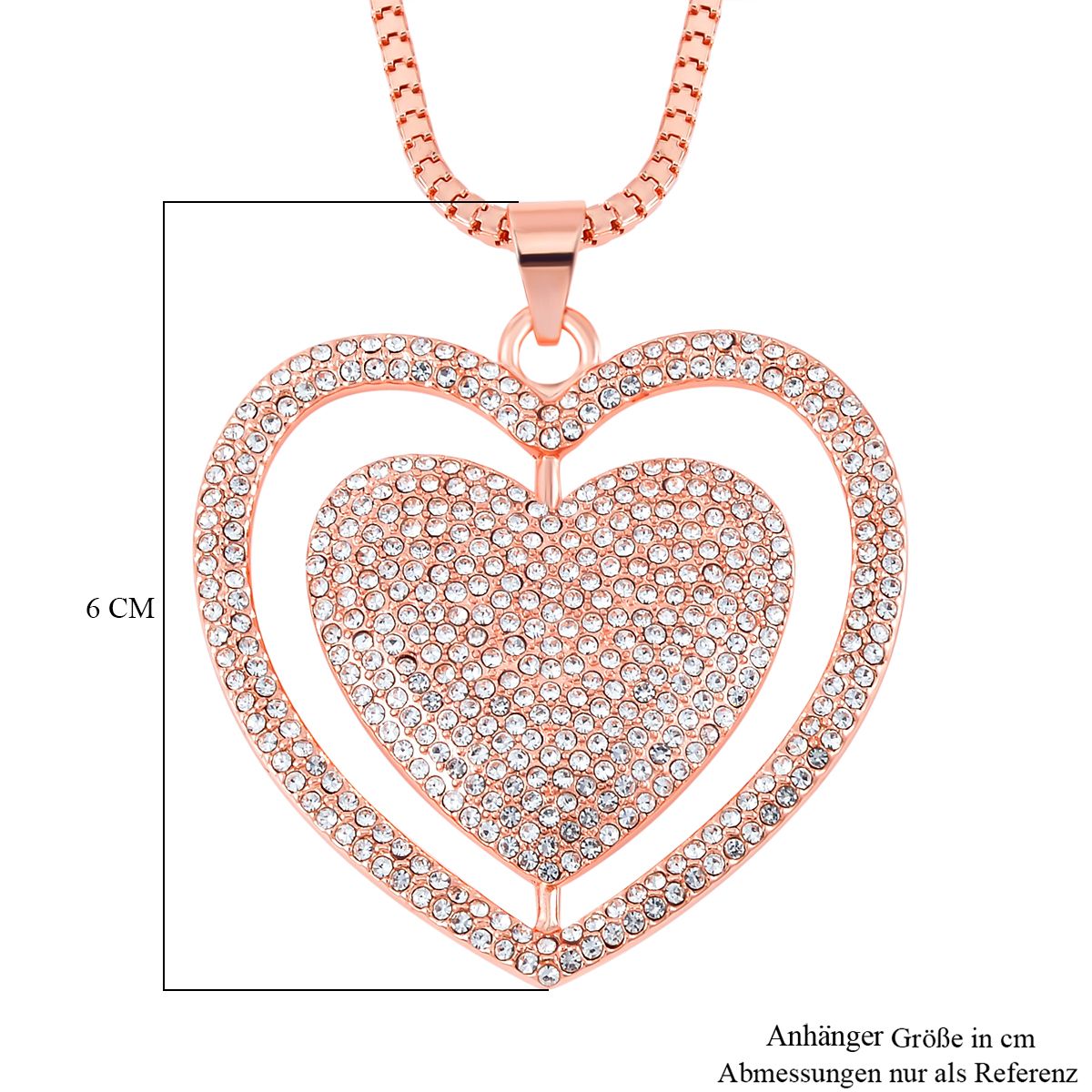 Kristall Glitzerndes Herz Anhänger mit Kette, roséfarben