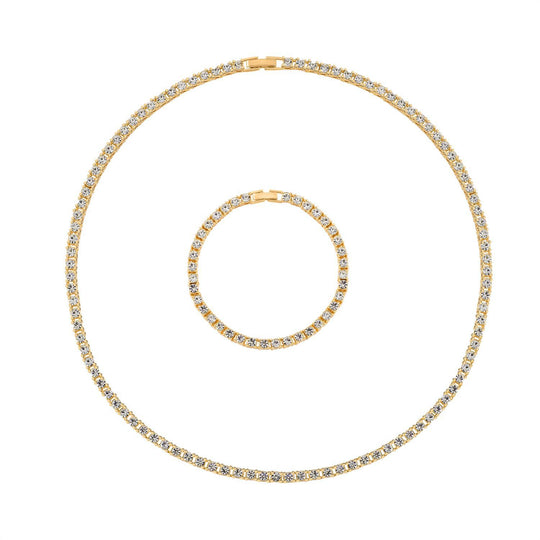 2er Set - Weißer Kristall Halskette und Armband, silberfarben