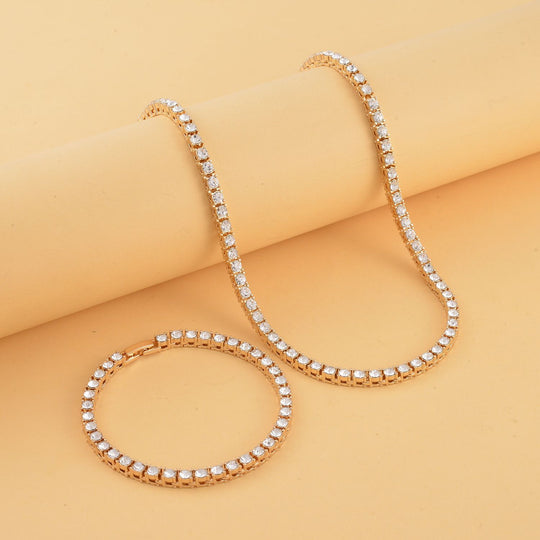 2er Set - Weißer Kristall Halskette und Armband, silberfarben