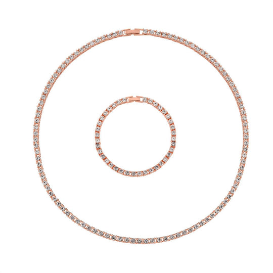 2er Set - Weißer Kristall Halskette und Armband, silberfarben