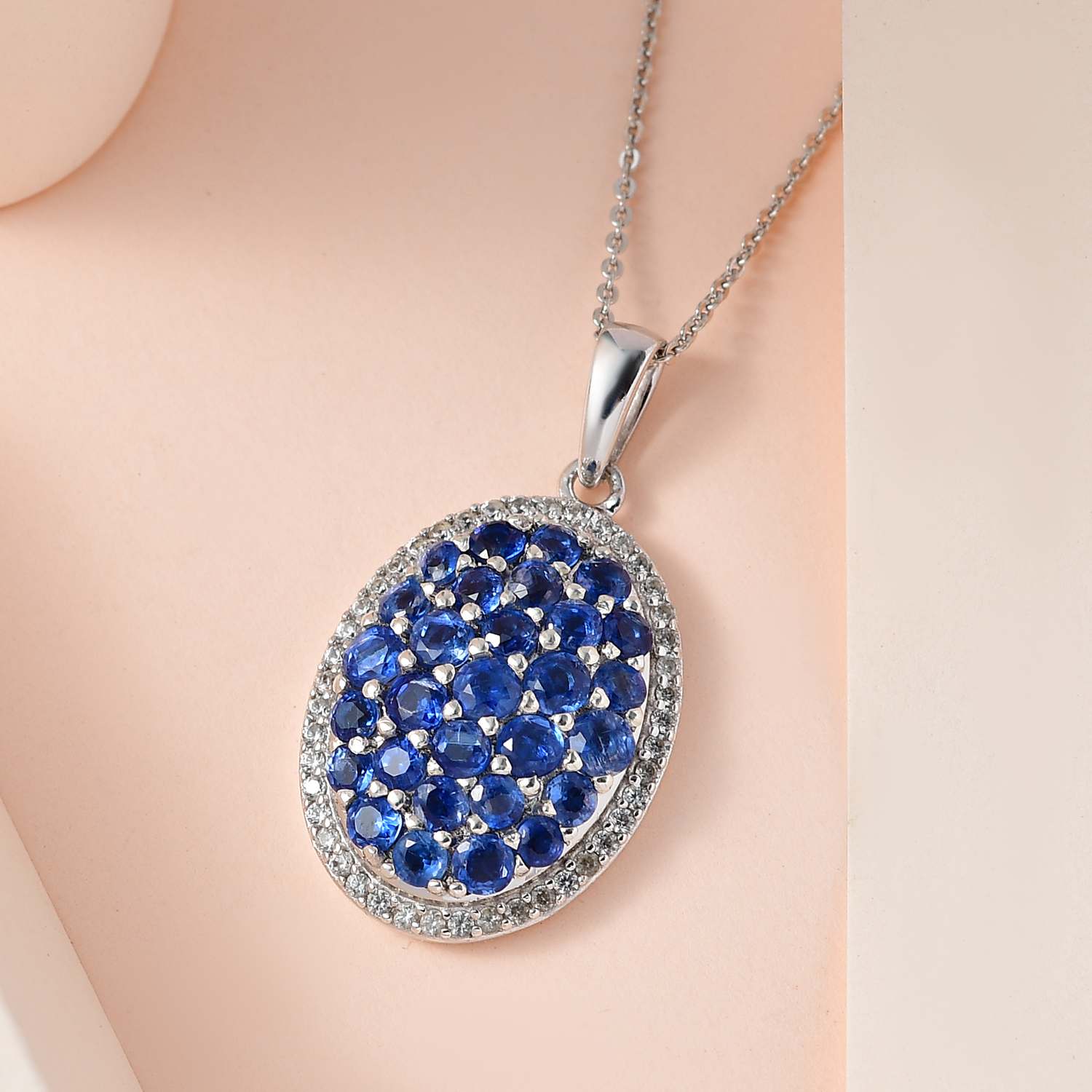 Kaschmir Kyanit Anhänger mit Kette, 925 Silber platiniert, 925 Silber rhodiniert ca. 4.08 ct