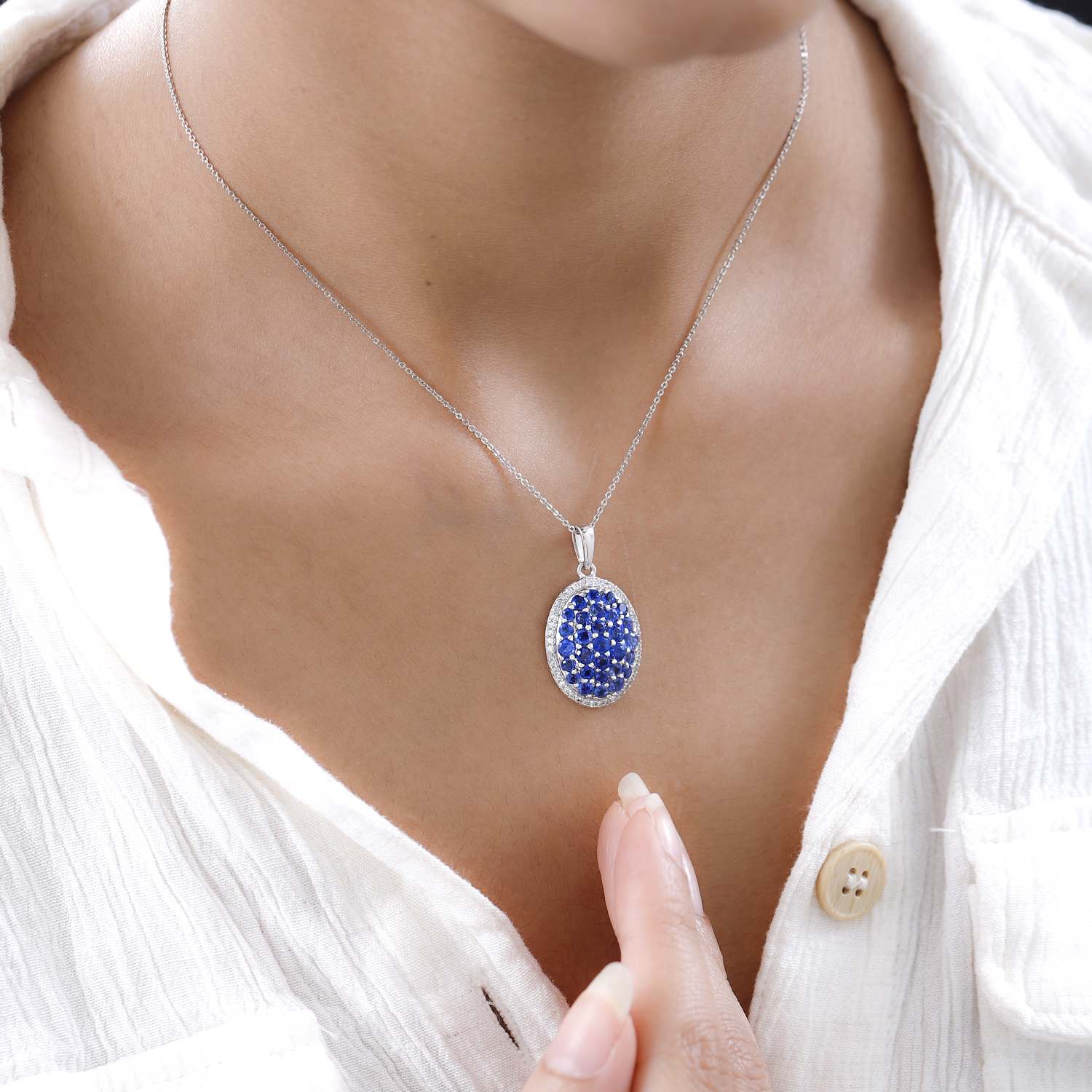 Kaschmir Kyanit Anhänger mit Kette, 925 Silber platiniert, 925 Silber rhodiniert ca. 4.08 ct