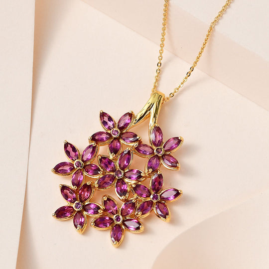 GP Italienische Garten Kollektion - Rhodolith Granat, Kanchanaburi Blauer Saphir Anhänger mit Kette, 925 Silber Gelbgold Vermeil, ca. 6.47 ct