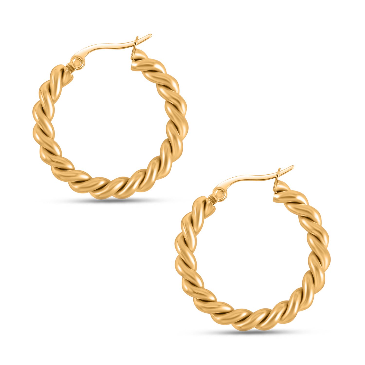 2er Set - Gedrehte Armreif und Ohrringe, Edelstahl, goldfarben