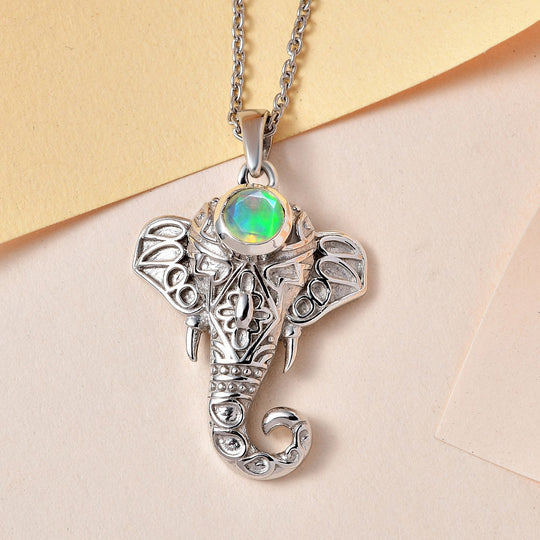 AA Natürlicher, äthiopischer Welo Opal Anhänger mit Kette, 925 Silber platiniert, ca. 0.30 ct
