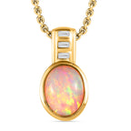 Natürlicher, äthiopischer Welo Opal, weißer Zirkon Anhänger mit Kette, 925 Silber Gelbgold Vermeil ca. 1.32 ct