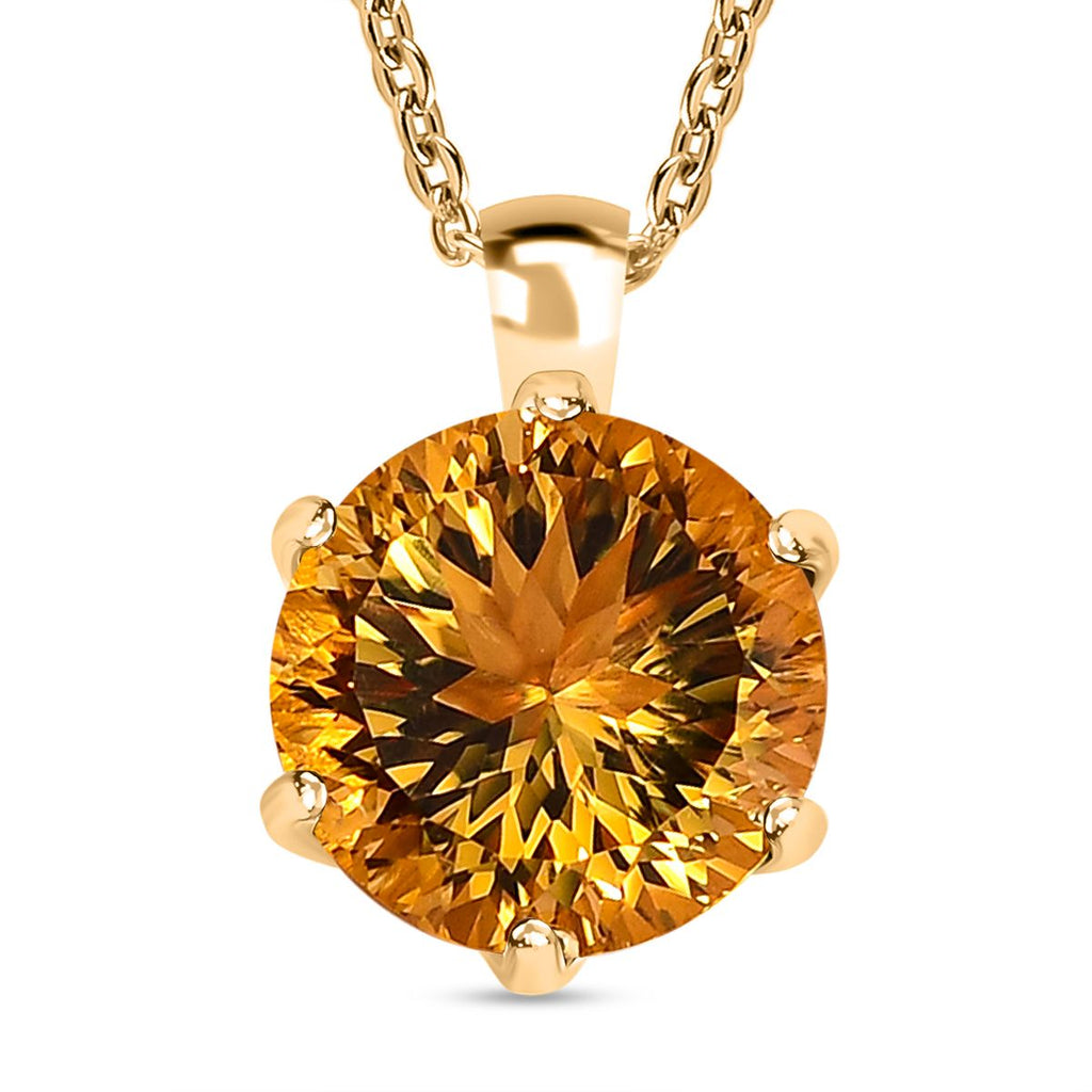 Citrin, Weißer Zirkon Anhänger mit Kette Millenial-Schliff, 925 Silber Gelbgold Vermeil ca. 6.68 ct
