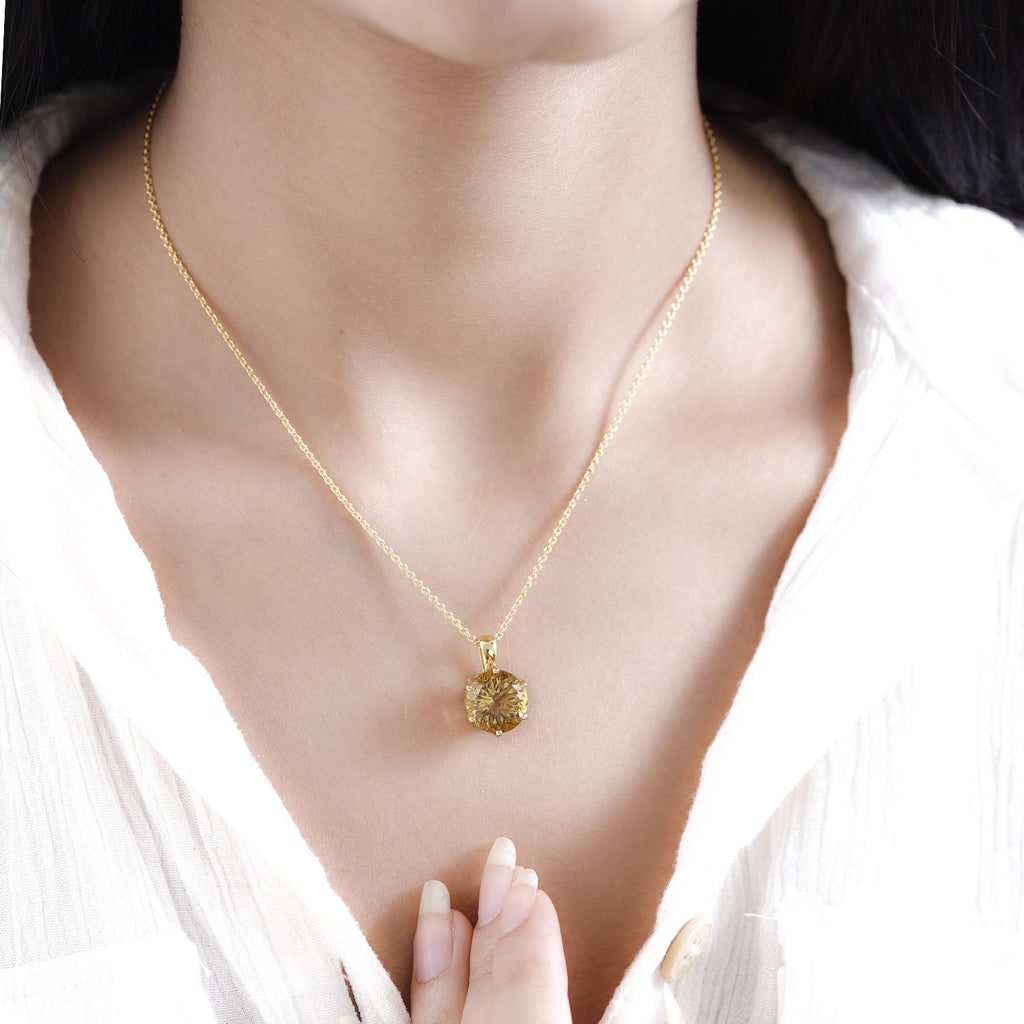 Citrin, Weißer Zirkon Anhänger mit Kette Millenial-Schliff, 925 Silber Gelbgold Vermeil ca. 6.68 ct