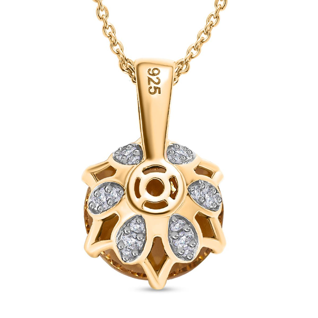 Citrin, Weißer Zirkon Anhänger mit Kette Millenial-Schliff, 925 Silber Gelbgold Vermeil ca. 6.68 ct