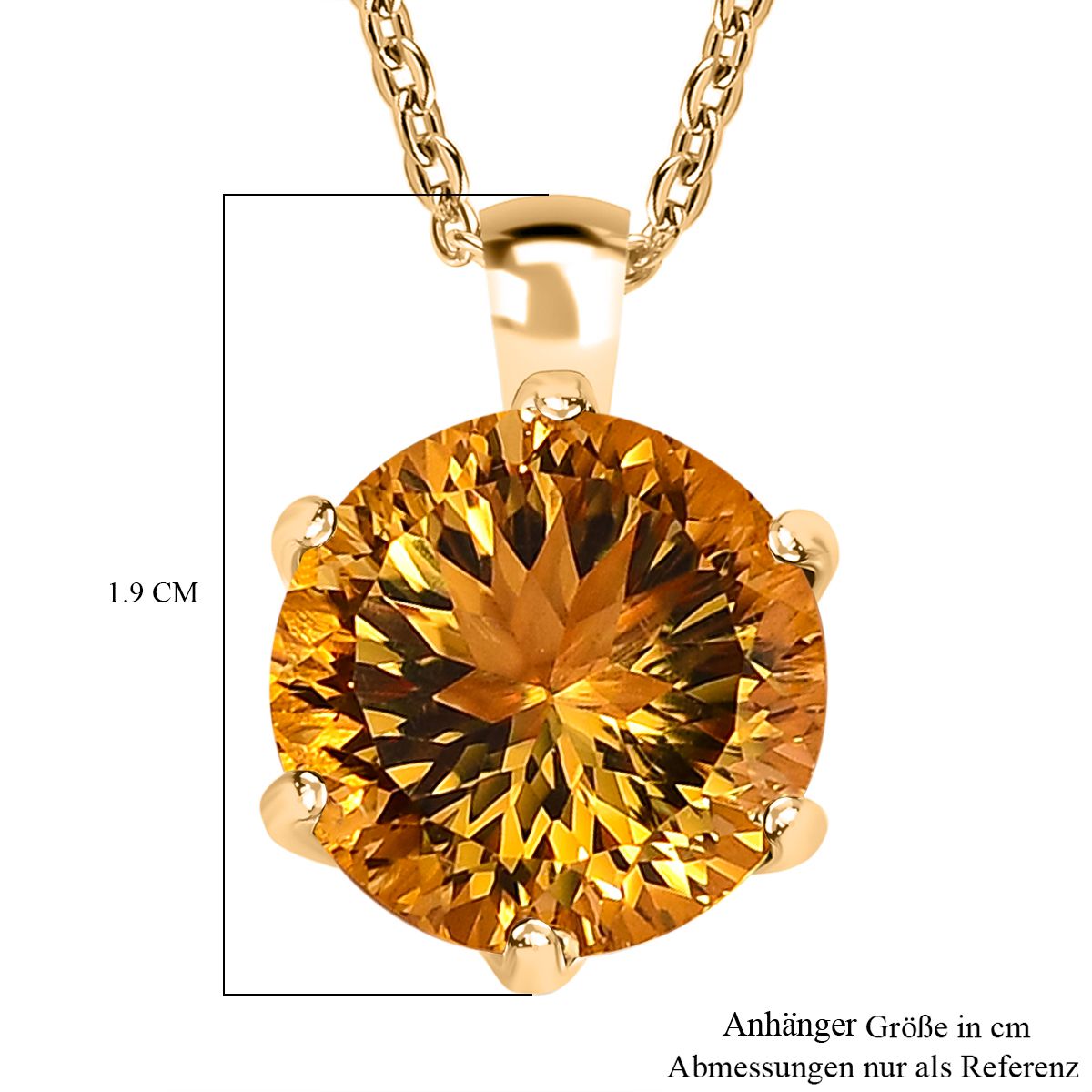 Citrin, Weißer Zirkon Anhänger mit Kette Millenial-Schliff, 925 Silber Gelbgold Vermeil ca. 6.68 ct