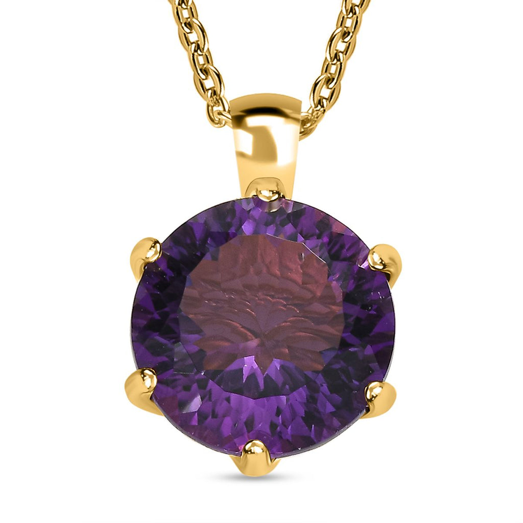 Afrikanischer Amethyst, weißer Zirkon Anhänger mit Kette, 925 Silber Gelbgold Vermeil ca. 6.68 ct