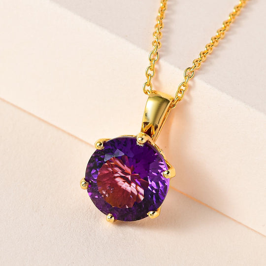 Afrikanischer Amethyst, weißer Zirkon Anhänger mit Kette, 925 Silber Gelbgold Vermeil ca. 6.68 ct