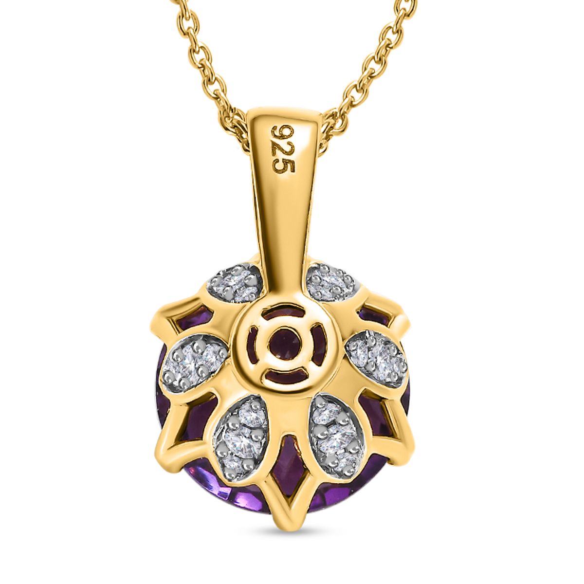 Afrikanischer Amethyst, weißer Zirkon Anhänger mit Kette, 925 Silber Gelbgold Vermeil ca. 6.68 ct