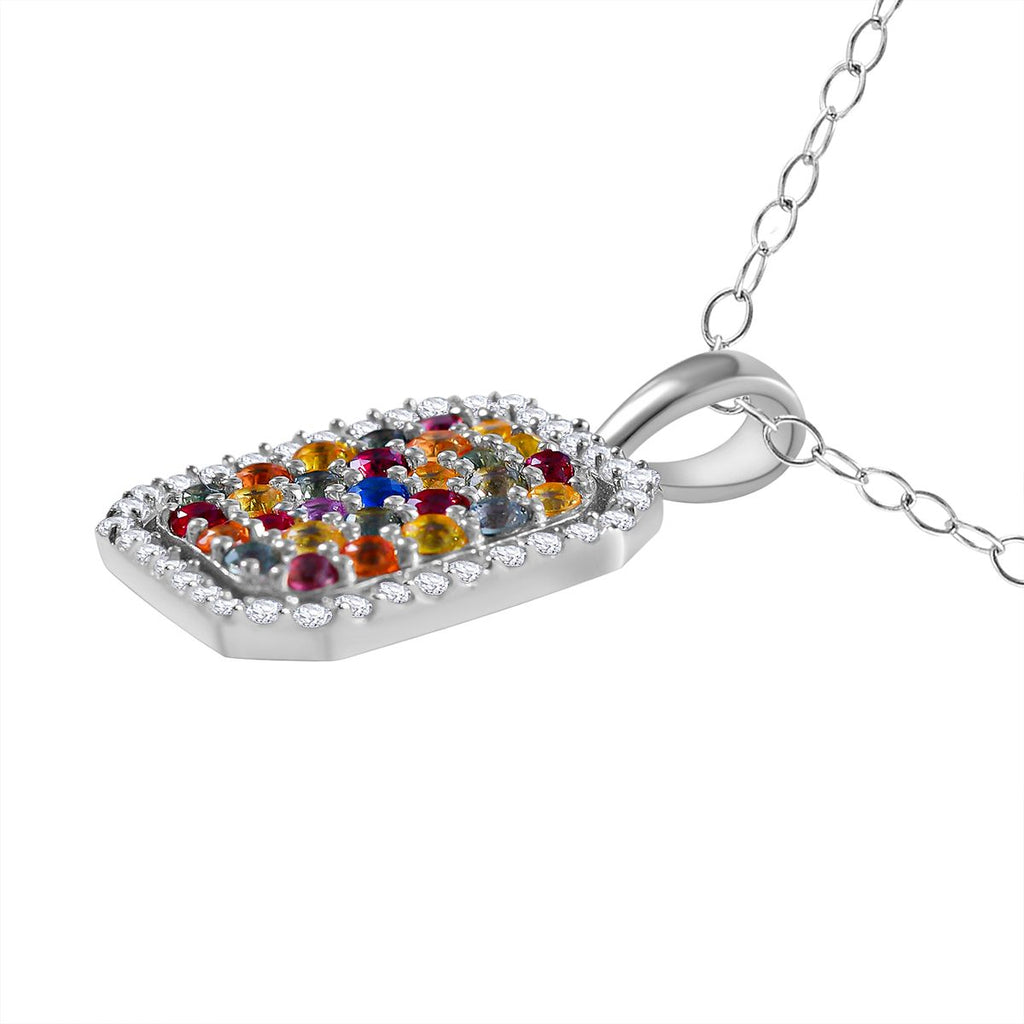 AA Regenbogen Saphir Anhänger mit Kette, 925 Silber platiniert ca. 1.57 ct