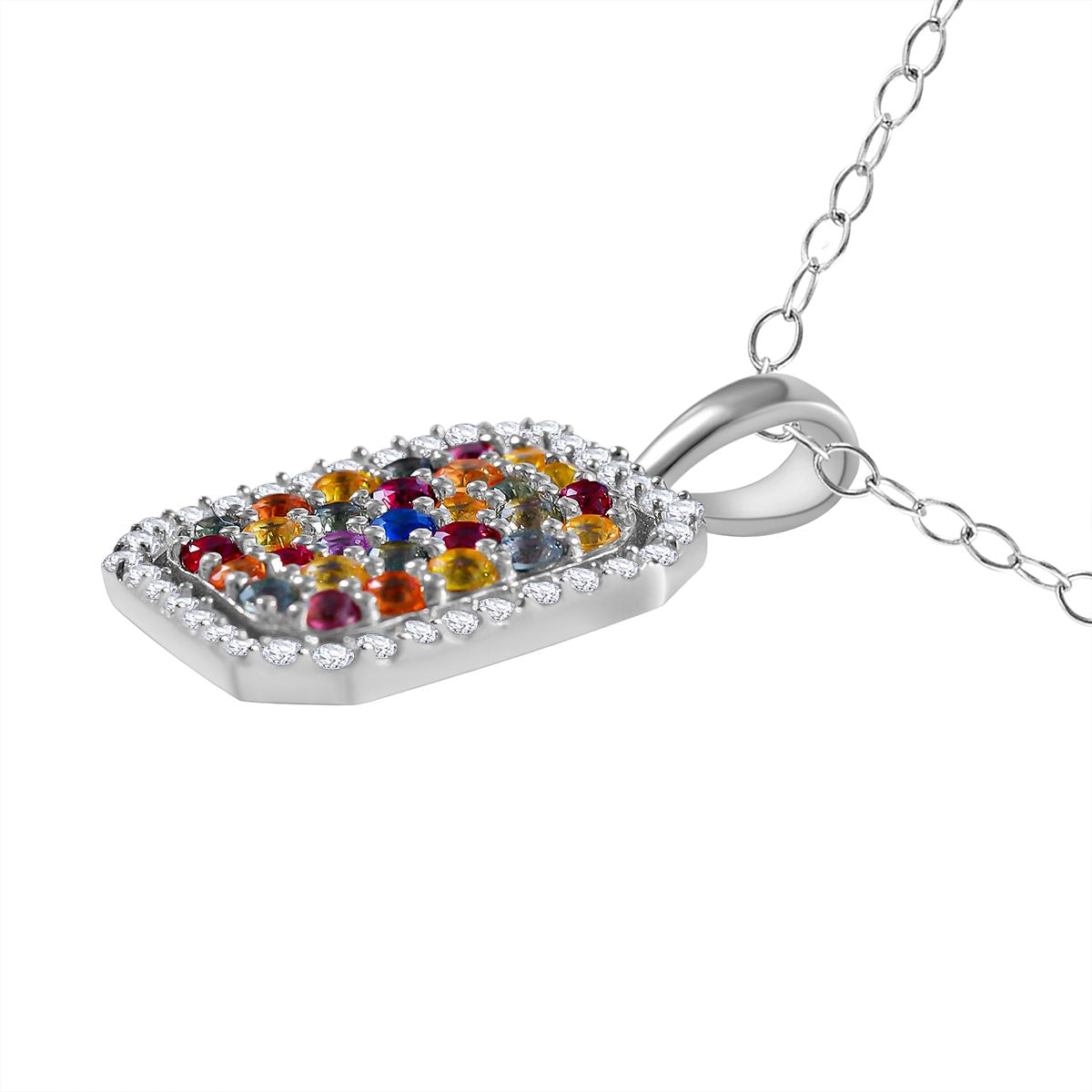AA Regenbogen Saphir Anhänger mit Kette, 925 Silber platiniert ca. 1.57 ct