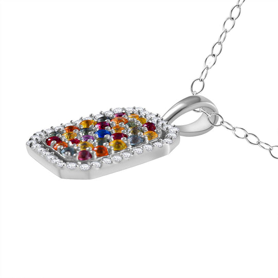 AA Regenbogen Saphir Anhänger mit Kette, 925 Silber platiniert ca. 1.57 ct