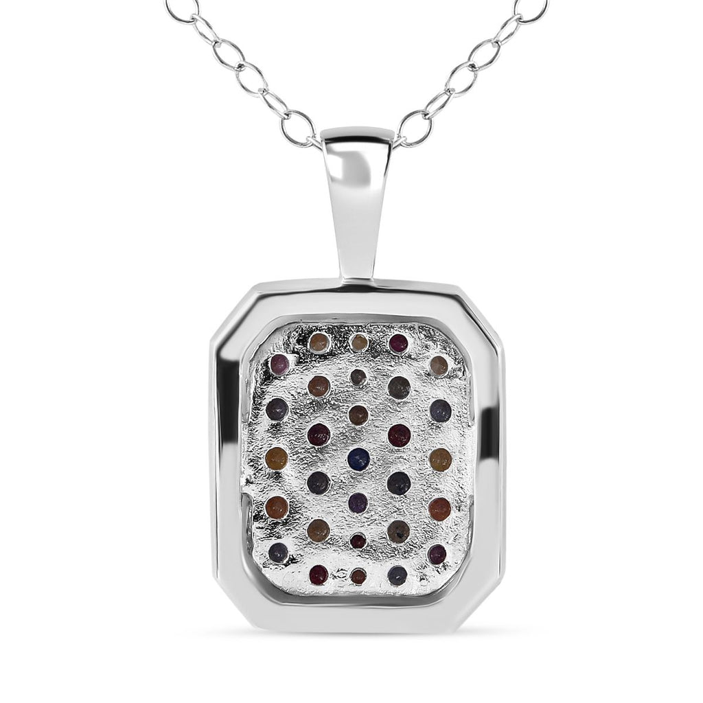 AA Regenbogen Saphir Anhänger mit Kette, 925 Silber platiniert ca. 1.57 ct