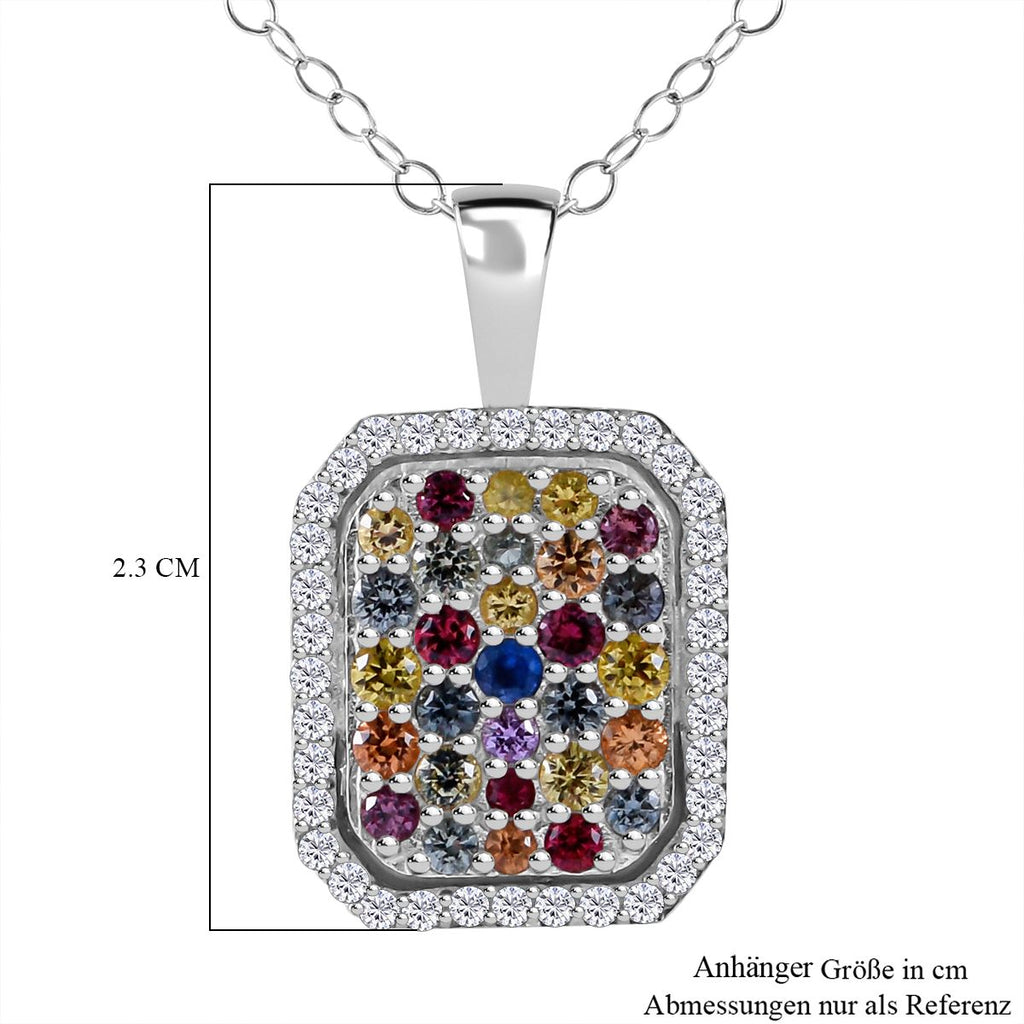 AA Regenbogen Saphir Anhänger mit Kette, 925 Silber platiniert ca. 1.57 ct