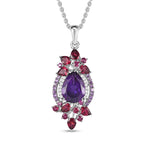 AA Afrikanischer Amethyst, Rhodolith Granat Anhänger mit Kette, 925 Silber platiniert ca. 9.19 ct