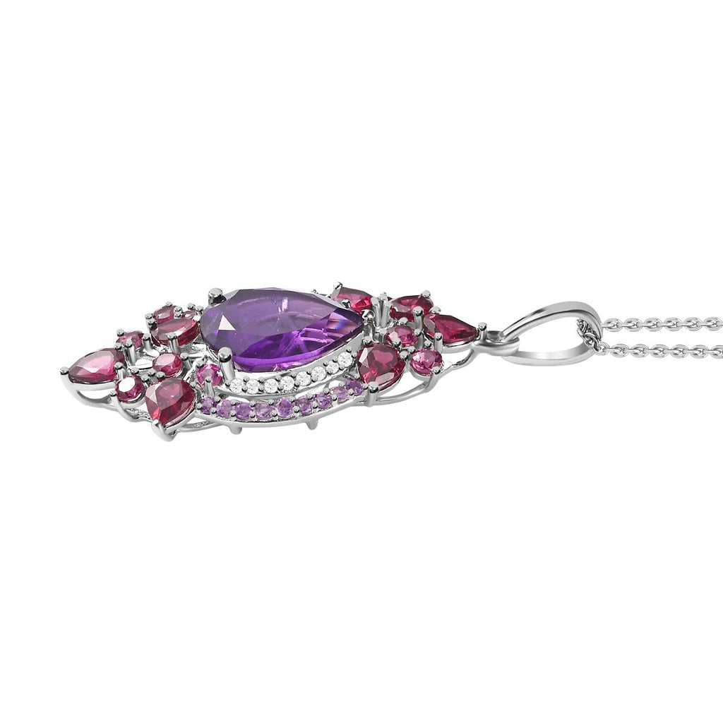 AA Afrikanischer Amethyst, Rhodolith Granat Anhänger mit Kette, 925 Silber platiniert ca. 9.19 ct