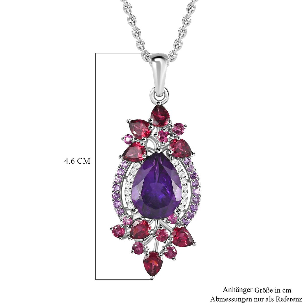 AA Afrikanischer Amethyst, Rhodolith Granat Anhänger mit Kette, 925 Silber platiniert ca. 9.19 ct