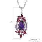AA Afrikanischer Amethyst, Rhodolith Granat Anhänger mit Kette, 925 Silber platiniert ca. 9.19 ct