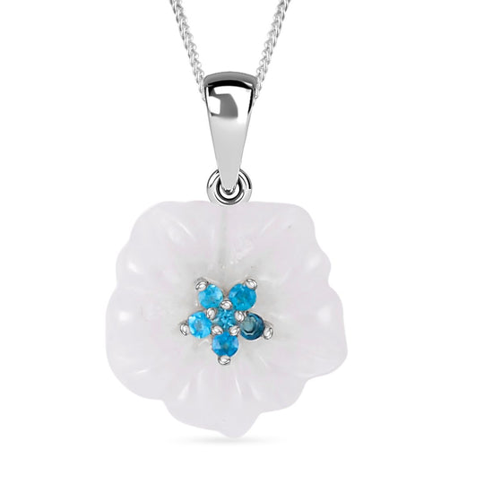 Weiße Jade, Neon Apatit Anhänger mit Kette, 925 Silber rhodiniert, ca. 6.12 ct
