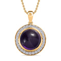 Afrikanischer Amethyst, Weißer Zirkon Anhänger mit Kette, 925 Silber vergoldet ca. 8.86 ct