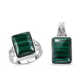 2er Set - Malachit Ring und Anhänger Schmuckset, Edelstahl ca. 23.66 ct