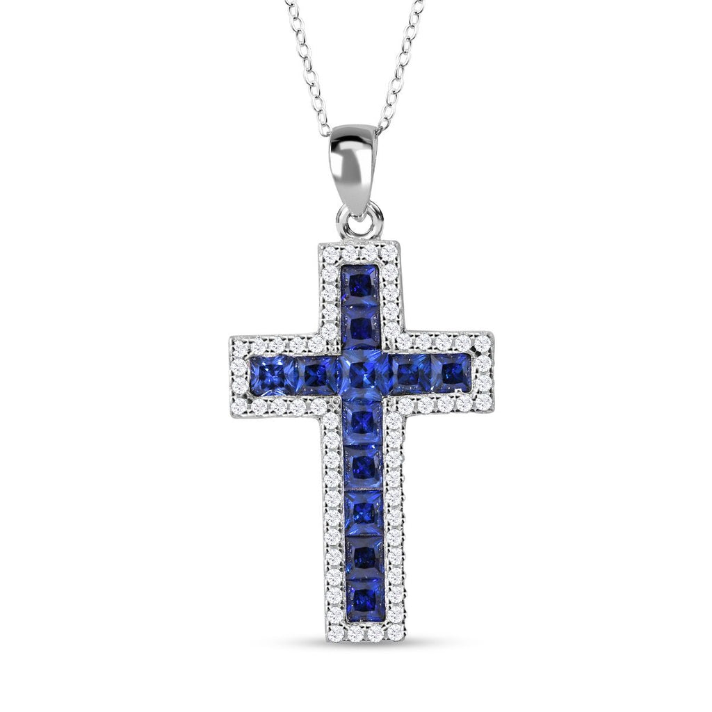 LUSTRO STELLA - Blauer Zirkonia Anhänger mit Kette, 925 Silber rhodiniert ca. 2.78 ct
