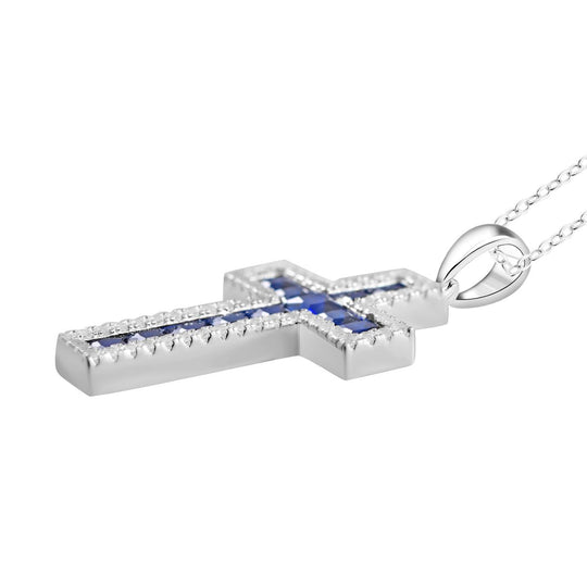 LUSTRO STELLA - Blauer Zirkonia Anhänger mit Kette, 925 Silber rhodiniert ca. 2.78 ct