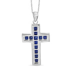 LUSTRO STELLA - Blauer Zirkonia Anhänger mit Kette, 925 Silber rhodiniert ca. 2.78 ct