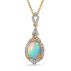 Natürlicher, äthiopischer Welo Opal, Weißer Zirkon Anhänger mit Kette, 925 Silber Gelbgold Vermeil, ca. 2.31 ct