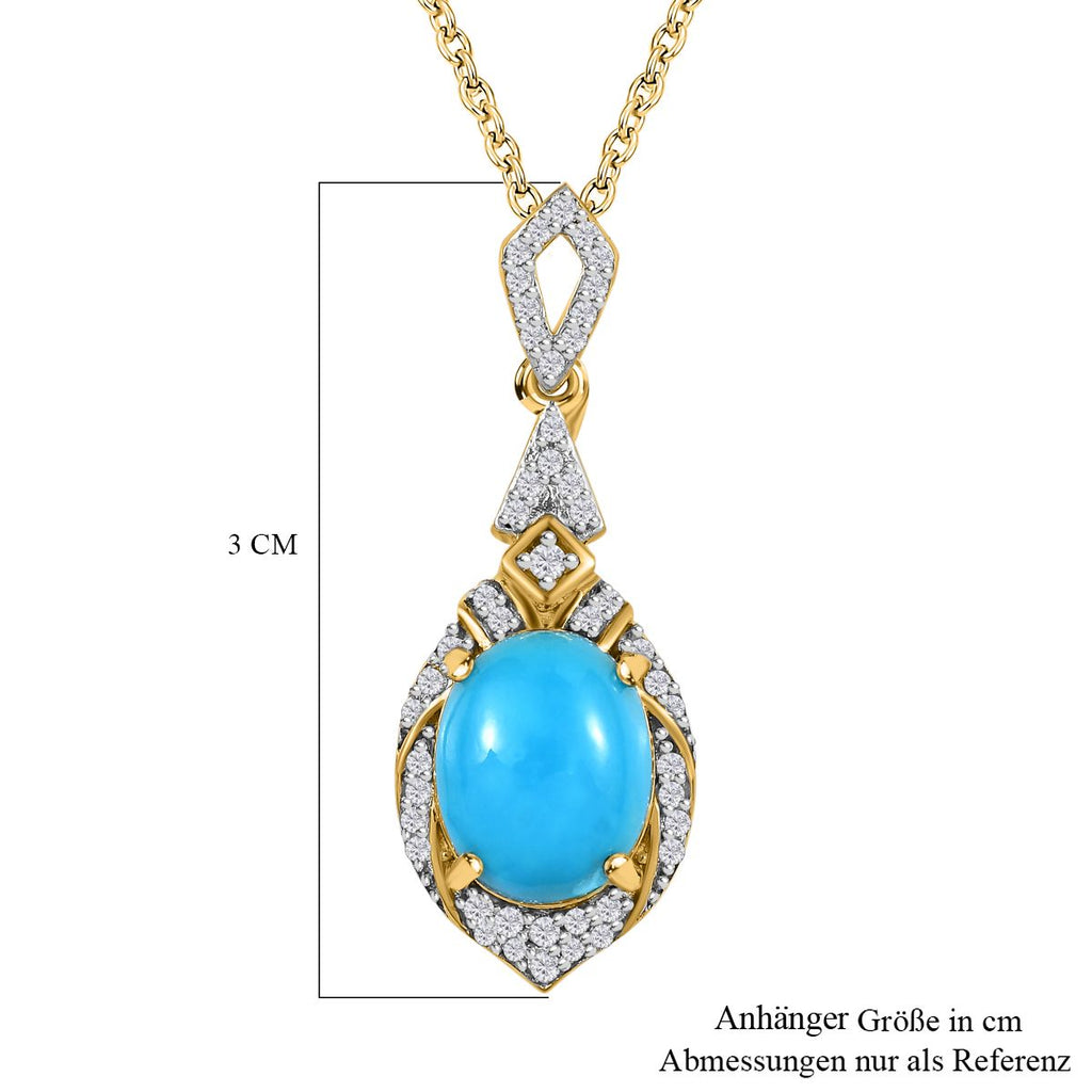 Amerikanischer, natürlicher Sleeping Beauty Türkis, weißer Zirkon Anhänger mit Kette, 925 Silber Gelbgold Vermeil ca. 3.21 ct