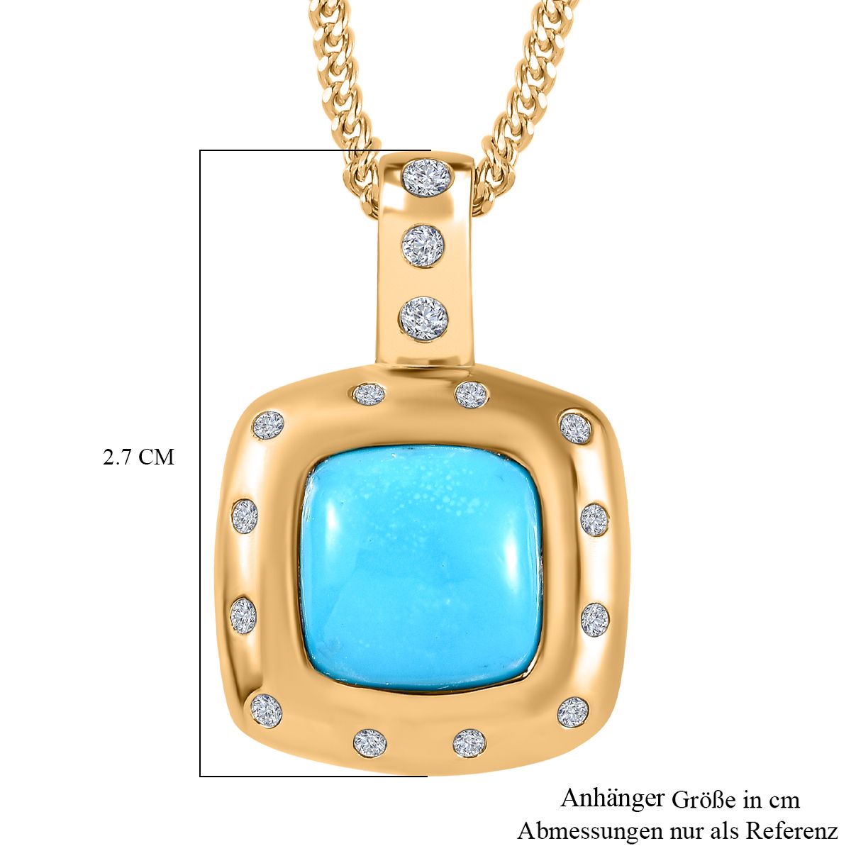 Amerikanischer natürlicher  Sleeping Beauty Türkis, weißer Zirkon Anhänger mit Kette, 925 Silber Gelbgold Vermeil ca. 5.61 ct