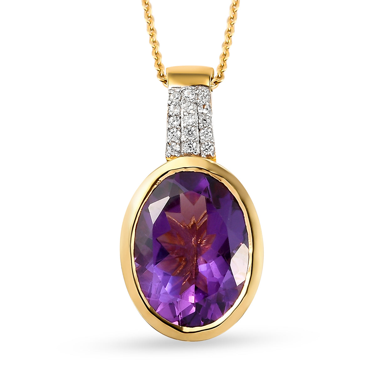 Natürlicher, marokkanischer Amethyst und weißer Zirkon-Anhänger mit Kette, 925 Silber vergoldet ca. 8,28 ct