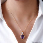 Natürlicher, marokkanischer Amethyst und weißer Zirkon-Anhänger mit Kette, 925 Silber vergoldet ca. 8,28 ct