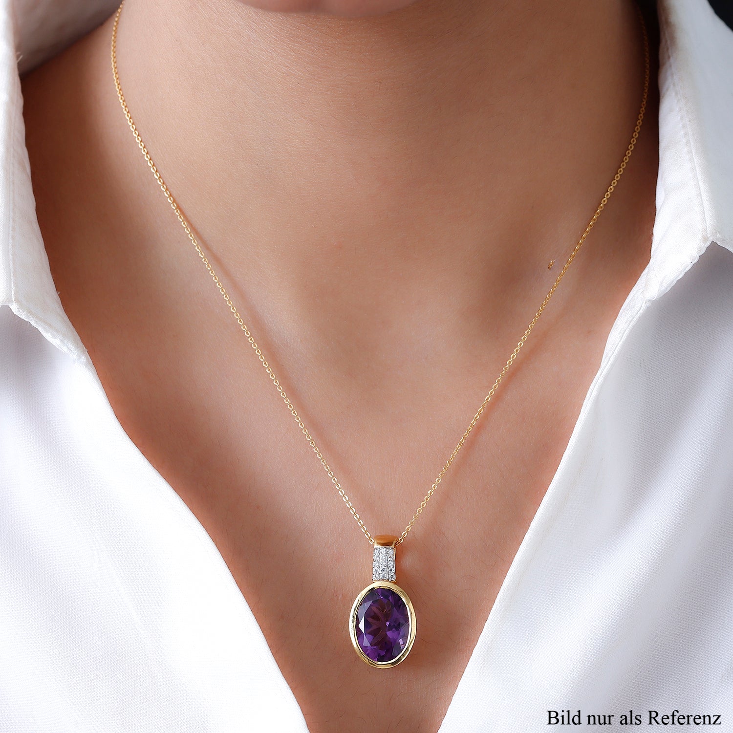 Natürlicher, marokkanischer Amethyst und weißer Zirkon-Anhänger mit Kette, 925 Silber vergoldet ca. 8,28 ct
