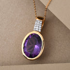 Natürlicher, marokkanischer Amethyst und weißer Zirkon-Anhänger mit Kette, 925 Silber vergoldet ca. 8,28 ct