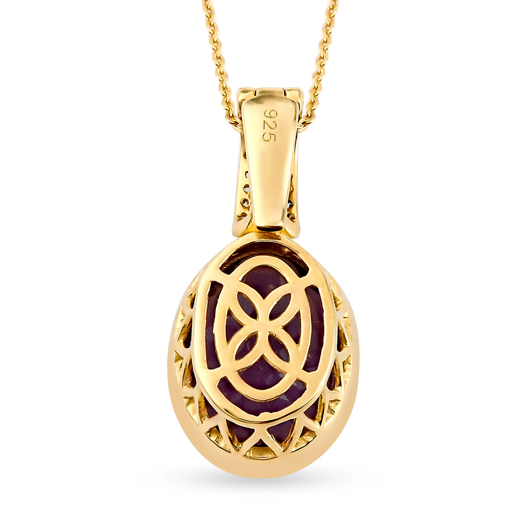 Natürlicher, marokkanischer Amethyst und weißer Zirkon-Anhänger mit Kette, 925 Silber vergoldet ca. 8,28 ct