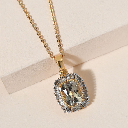 AAA Turkizit (Diaspore) und weißer Diamant-Anhänger mit Kette, ca. 50 cm, 925 Silber Gelbgold Vermeil ca. 1.72 ct