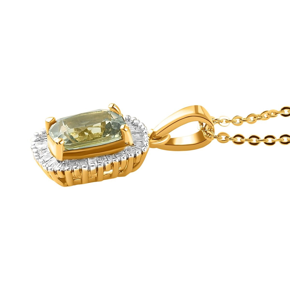 AAA Turkizit (Diaspore) und weißer Diamant-Anhänger mit Kette, ca. 50 cm, 925 Silber Gelbgold Vermeil ca. 1.72 ct