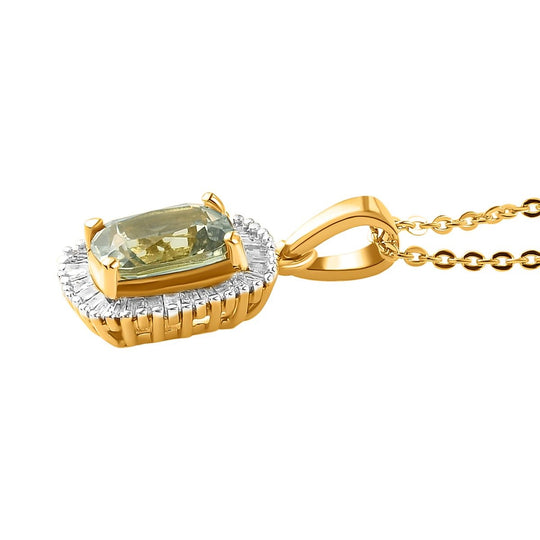 AAA Turkizit (Diaspore) und weißer Diamant-Anhänger mit Kette, ca. 50 cm, 925 Silber Gelbgold Vermeil ca. 1.72 ct
