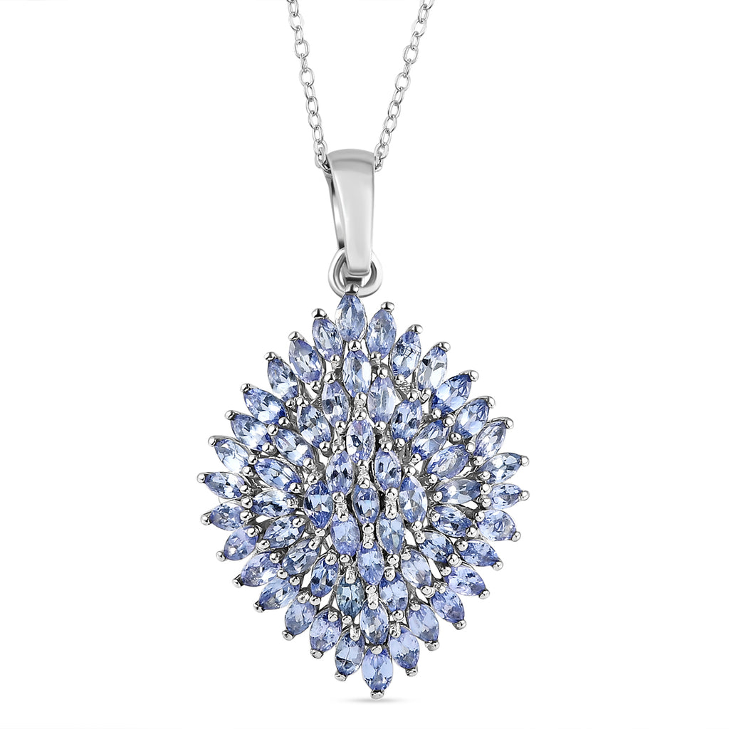 Tansanit-Anhänger mit Kette, 925 Silber platiniert ca. 4.48 ct