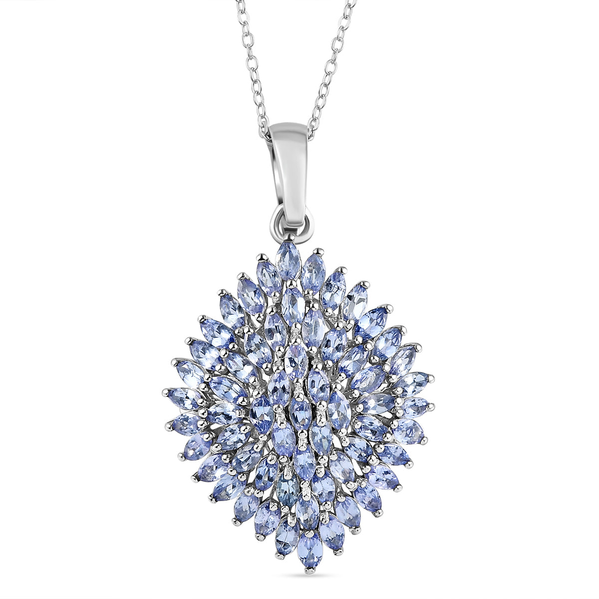 Tansanit-Anhänger mit Kette, 925 Silber platiniert ca. 4.48 ct