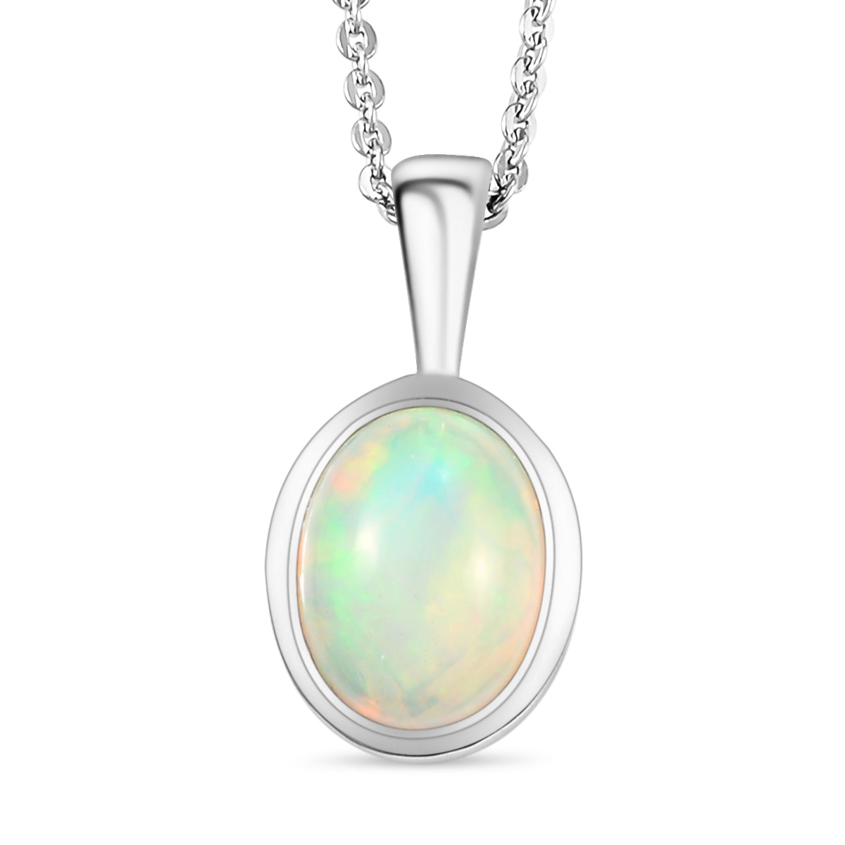 Natürlicher, äthiopischer Opal Anhänger mit Kette, 2er Set, ca. 50 cm, 925 Silber platiniert ca. 1,33 ct