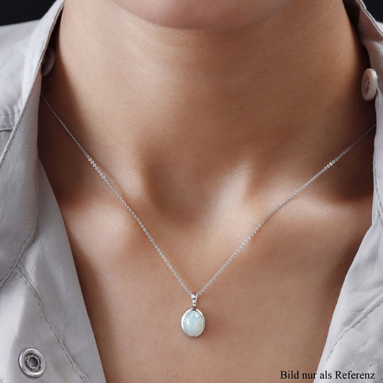 Natürlicher, äthiopischer Opal Anhänger mit Kette, 2er Set, ca. 50 cm, 925 Silber platiniert ca. 1,33 ct