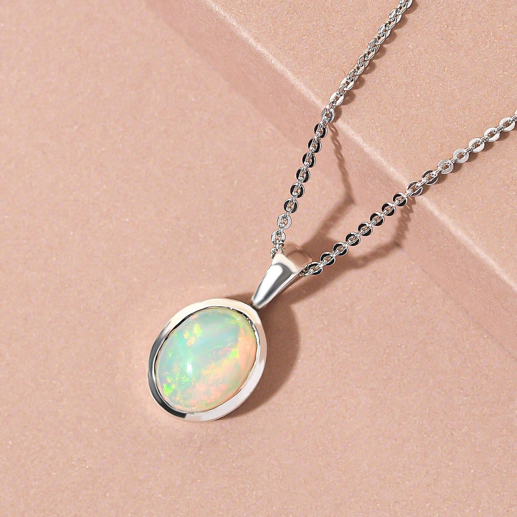 Natürlicher, äthiopischer Opal Anhänger mit Kette, 2er Set, ca. 50 cm, 925 Silber platiniert ca. 1,33 ct