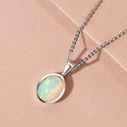 Natürlicher, äthiopischer Opal Anhänger mit Kette, 2er Set, ca. 50 cm, 925 Silber platiniert ca. 1,33 ct