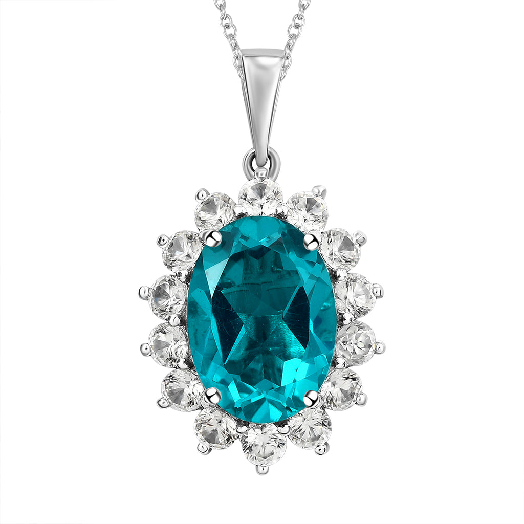 Capri-Blau Triplette Quarz und weißer Zirkon-Anhänger mit Kette, ca. 8.92 ct